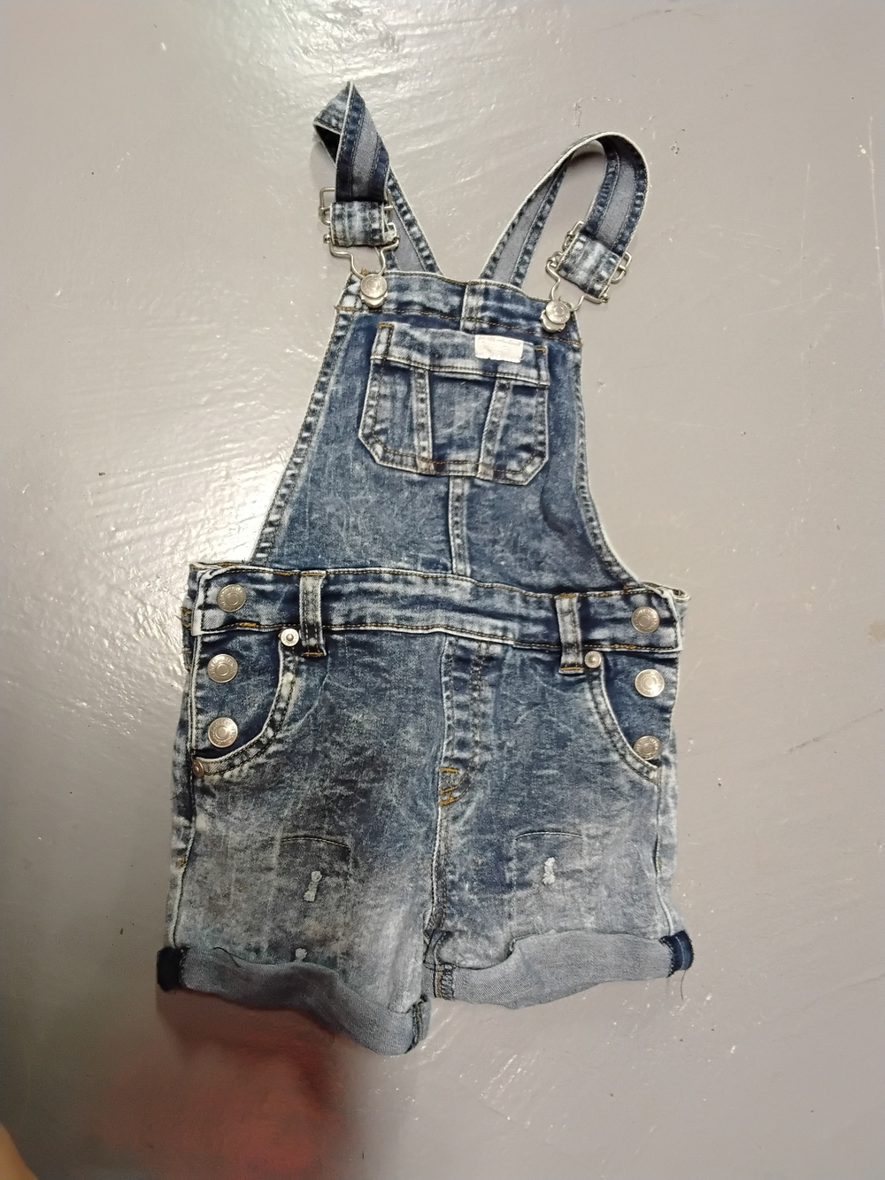7 For All Mankind Kids Distressed Denim Shortalls in Faded Blue